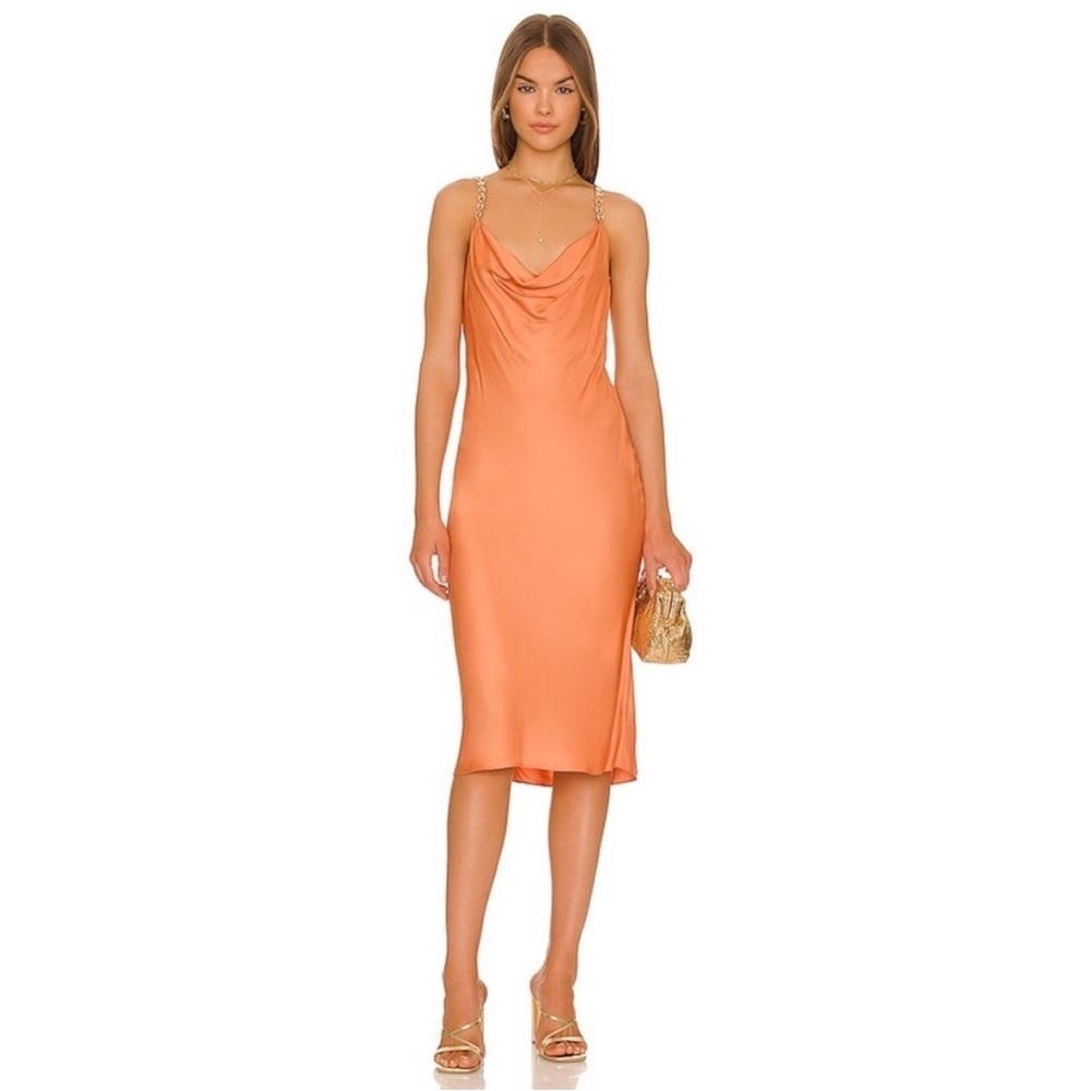 L'AGENCE Amina Cowl Neck Chain MIDI Slip Dress - Picture 2 of 10